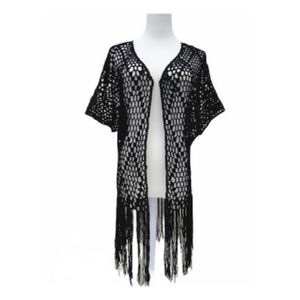 {Anthro} POL Crochet Fringe Boho Festival Kimono
